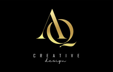 Golden AQ a q letter design logo logotype concept with serif font and elegant style. Vector illustration icon with letters A and Q.のイラスト素材