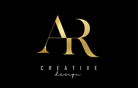 Golden AR a r letter design logo logotype concept with serif font and elegant style. Vector illustration icon with letters A and R.のイラスト素材