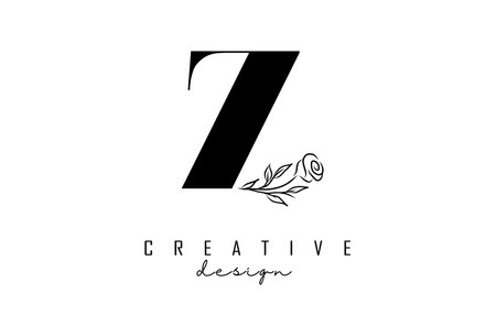 Z letter logo design with black rose vector illustration. Creative and elegant icon with letter z.のイラスト素材