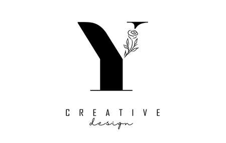 Y letter logo design with black rose vector illustration. Creative and elegant icon with letter y.のイラスト素材