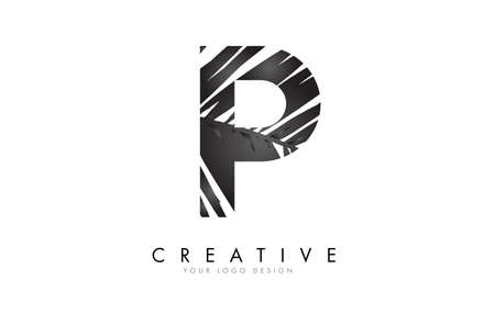 Black Leaf P letter design with palm tree leaf detail vector illustration. Creative and elegant icon.の写真素材