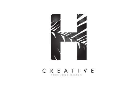 Black Leaf H letter logo design with palm tree leaf detail vector illustration. Creative and elegant icon.の写真素材