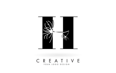 H letter logo design with elegant and abstract flowers vector illustration. Creative icon with letter H.のイラスト素材