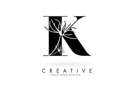 K letter logo design with elegant and abstract flowers vector illustration. Creative icon with letter K.のイラスト素材