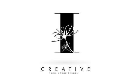 I letter logo design with elegant and abstract flowers vector illustration. Creative icon with letter I.のイラスト素材