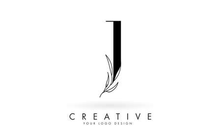 J letter logo design with elegant and slim leaves vector illustration. Creative icon with letter J.のイラスト素材