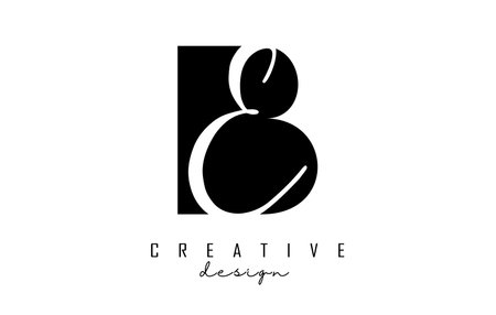 Letters BE b e Logo with a minimalist design. Letters B and D with geometric and handwritten typography. Creative Vector Illustration with letters B and E. Lettering sign.のイラスト素材