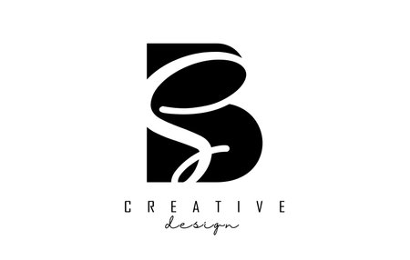 Letters BS b s Logo with a minimalist design. Letters B and S with geometric and handwritten typography. Creative Vector Illustration with letters B and S. Lettering sign.のイラスト素材