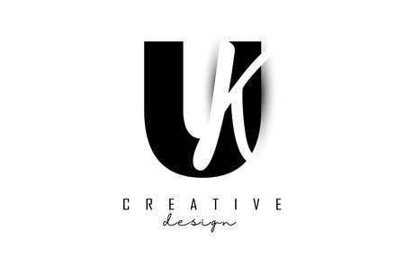 Letters UK logo with a minimalist design. Letters U and K with geometric and handwritten typography. Creative Vector Illustration with letters.のイラスト素材