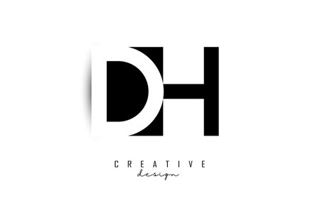 Letters DH Logo with black and white negative space design. Letters D and h with geometric typography. Creative Vector Illustration with letters.のイラスト素材