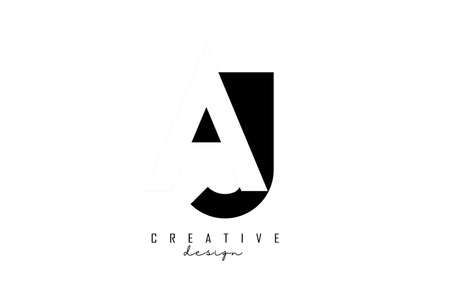 Letters AJ Logo with black and white negative space design. Letters A and j with geometric and typography. Creative Vector Illustration with letters.のイラスト素材