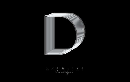 White Lines Letter D Logo. Creative Line Vector illustration design with 3D effect on black background.のイラスト素材