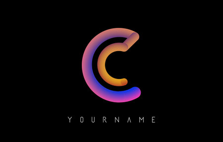 Letter C logo with rainbow 3d gradient. Creative vector illustration with typographic and vibrant gradient shape. Liquid color path.のイラスト素材