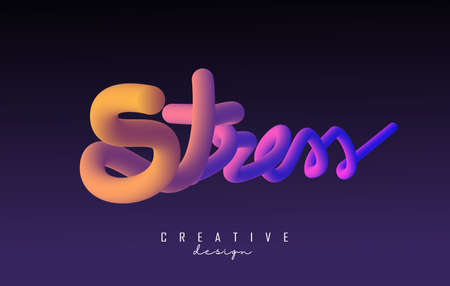 Handwritten Stress word with vibrant colourful 3D effect. Creative vector illustration with rainbow...