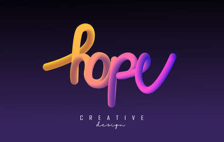 Handwritten Hope word with vibrant colourful 3D effect. Creative vector illustration with rainbow sponge and 3D shape.のイラスト素材