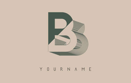 Wireframe B Letter Logo Design in two colors. Creative vector illustration with wired, mirrored outline frame. Pastel colors logo.のイラスト素材