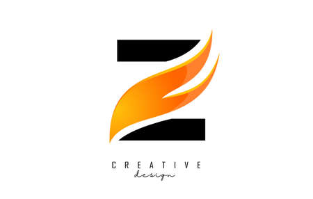 Vector illustration of abstract letter Z with fire flames and Orange Swoosh design. Letter Z  with creative cut and shape.のイラスト素材