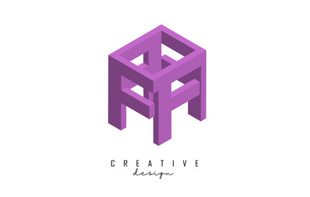Vector illustration of 3D letter F with a square shape. Letter F isometric logo design.のイラスト素材