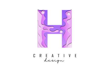 Letter H Logo with pop art and paper cut effect. Geometric vector illustration with gradient colors.のイラスト素材