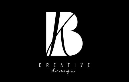 Black and white BK Letters logo with negative space. Letters B and K with geometric and handwritten typography. Creative Vector Illustration with letters.のイラスト素材