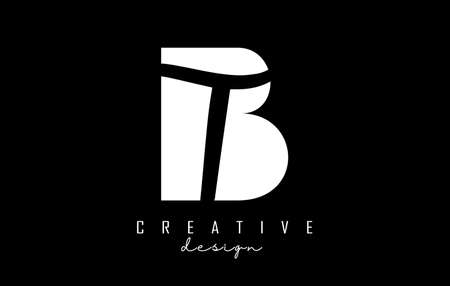 Black and white BT Letters logo with negative space. Letters B and T with geometric and handwritten typography. Creative Vector Illustration with letters.のイラスト素材