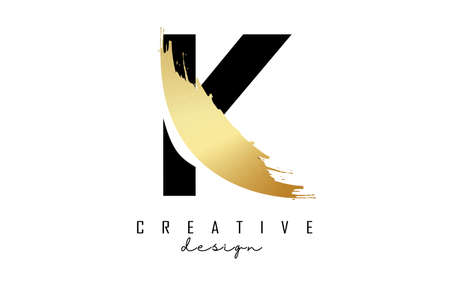 Letter K logo with golden brush stroke and creative cut. Creative Vector Illustration with letter.のイラスト素材