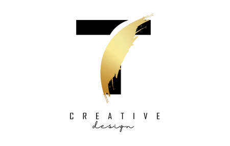 Letter T logo with golden brush stroke and creative cut. Creative Vector Illustration with letter.のイラスト素材
