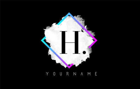 Purple H Letter Logo Design with White Stroke and Gradient Square Frame.のイラスト素材