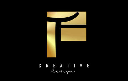 Golden Letters FT Logo with a minimalist design. Letters F and T with geometric and handwritten typography. Creative Vector Illustration.のイラスト素材