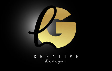 Golden Letters GL logo with a minimalist design. Letters G and L with geometric and handwritten typography. Creative Vector Illustration with letters.のイラスト素材