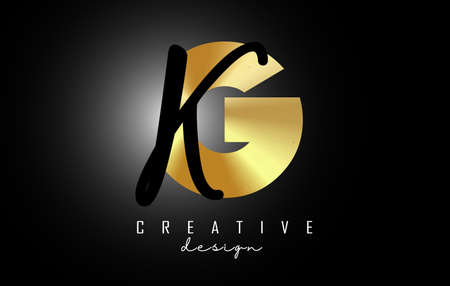 Golden Letters GK logo with a minimalist design. Letters G and K with geometric and handwritten typography. Creative Vector Illustration with letters.のイラスト素材
