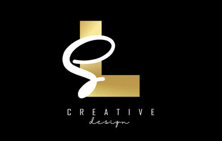 Golden Letters LS logo with a minimalist design. Letters L and S with geometric and handwritten typography. Creative Vector Illustration with letters.のイラスト素材
