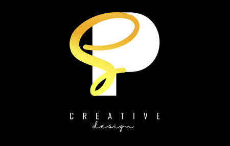 Golden Letters PS logo with a minimalist design. Letters P and S with geometric and handwritten typography. Creative Vector Illustration with letters.のイラスト素材