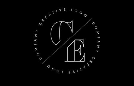 White Outline CE c e Letter Logo with Cut and Intersected Design. Round Frame Vector Illustration.のイラスト素材