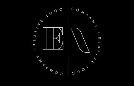 White Outline EA e a Letter Logo with Cut and Intersected Design. Round Frame Vector Illustration.のイラスト素材