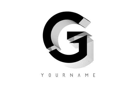 Black Wireframe G Letter Logo Design. Creative vector illustration with wired, mirrored outline frame. Pastel colors logo.のイラスト素材