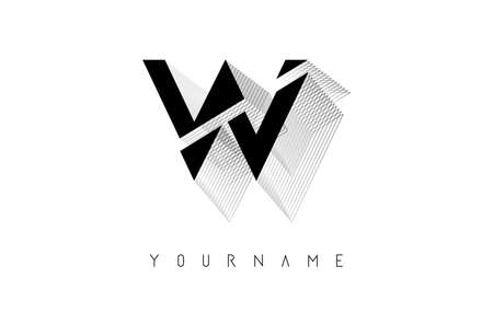 Black Wireframe W Letter Logo Design. Creative vector illustration with wired, mirrored outline frame.のイラスト素材