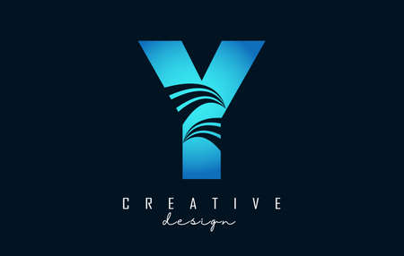 Creative letter Y logo with leading lines and road concept design. Letter Y with geometric design. Vector Illustration with letter and creative cuts and lines.のイラスト素材