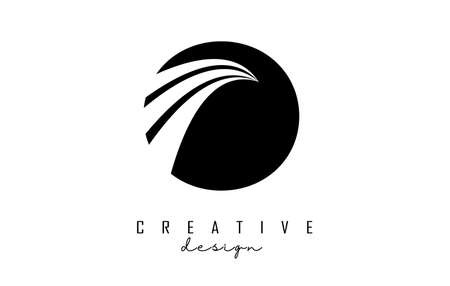 Black letter O logo with leading lines and road concept design. Letter O with geometric design. Vector Illustration with letter and creative cuts and lines.のイラスト素材