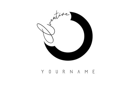 Creative O logo with cuts and handwritten text concept design. Letter with geometric design. Vector Illustration with letter and creative cut.のイラスト素材