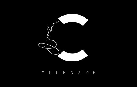 Creative C logo with cuts and handwritten text concept design. Letter with geometric design. Vector Illustration with letter and creative cut.のイラスト素材
