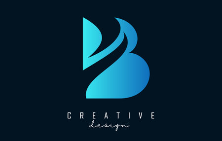 Letter B logo with negative space design and creative wave cuts. Letter with geometric design. Vector Illustration with letter and swoosh.のイラスト素材
