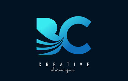 Creative blue letter BC b c logo with leading lines and road concept design. Letters with geometric design. Vector Illustration with letter and creative cuts and lines.のイラスト素材
