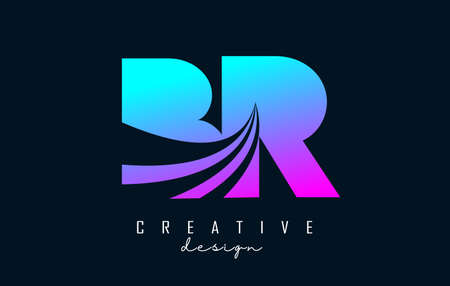 Creative colorful letter BR b r logo with leading lines and road concept design. Letters with geometric design. Vector Illustration with letter and creative cuts and lines.のイラスト素材