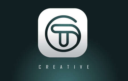 Outline Letters TO t o logo with creative shapes and geometric design. Vector Illustration with letter and rounded frame.のイラスト素材