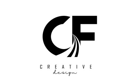 Creative black letter CF c f logo with leading lines and road concept design. Letters with geometric design. Vector Illustration with letter and creative cuts.のイラスト素材
