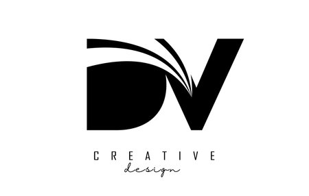 Creative black letter DV d v logo with leading lines and road concept design. Letters with geometric design. Vector Illustration with letter and creative cuts.のイラスト素材