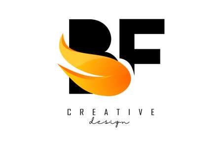 Vector illustration of abstract letters BF b f with fire flames and orange owoosh design. Letters logo with creative cut and shape.のイラスト素材