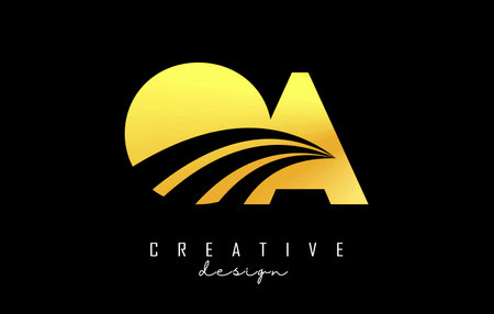 Creative golden letter OA o a logo with leading lines and road concept design. Letters with geometric design. Vector Illustration with letter and creative cuts.のイラスト素材
