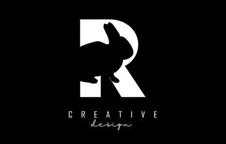Vector illustration of abstract letter R with rabbit shape cut. Letter logo with creative cut and shape.のイラスト素材